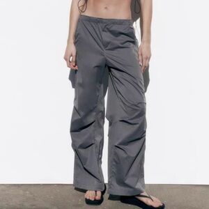 Zara parachute pants baggy wide leg‎ trousers women size L NWT